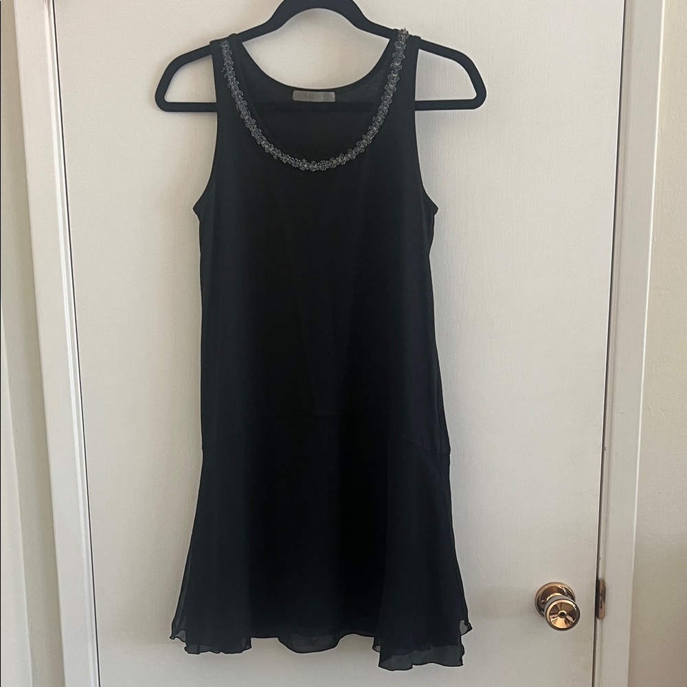 JAPANESE BLACK BEADED DRESS WITH DROP WAIST. VINTAGE. SIZE S